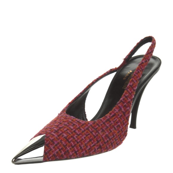SAINT LAURENT Red Tweed Slingbacks - Picture 3 of 6